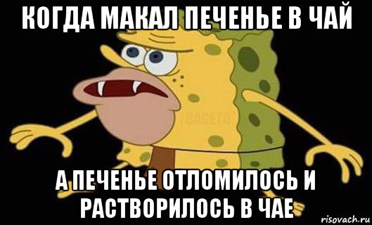 когда макал печенье в чай а печенье отломилось и растворилось в чае, Мем Губка Боб дикарь