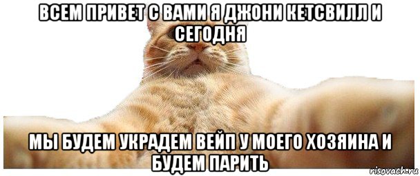 всем привет с вами я джони кетсвилл и сегодня мы будем украдем вейп у моего хозяина и будем парить, Мем   Кэтсвилл