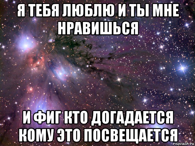 Ты мне просто нравишься. Я тебя не люблю. Я тебя люблю и ты мне нравишься. Я тебя люблю и ты мне нравишься и фиг кто догадается кому. Я тоже тебя люблю.