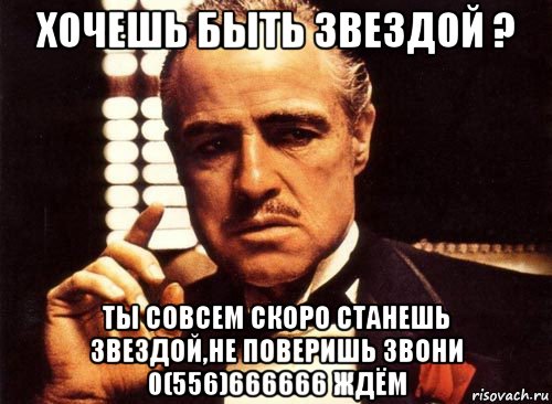 хочешь быть звездой ? ты совсем скоро станешь звездой,не поверишь звони 0(556)666666 ждём, Мем крестный отец