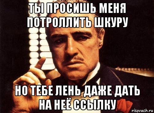 ты просишь меня потроллить шкуру но тебе лень даже дать на неё ссылку, Мем крестный отец