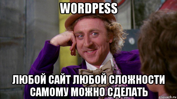 wordpess любой сайт любой сложности самому можно сделать, Мем Ну давай расскажи (Вилли Вонка)