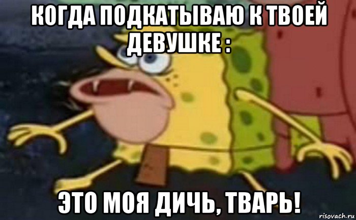 когда подкатываю к твоей девушке : это моя дичь, тварь!, Мем Пещерный Губка Боб