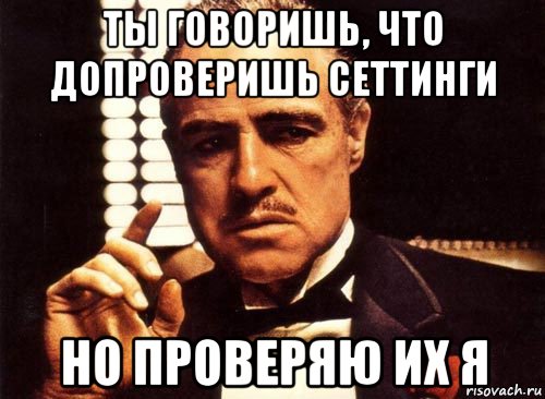 ты говоришь, что допроверишь сеттинги но проверяю их я, Мем крестный отец