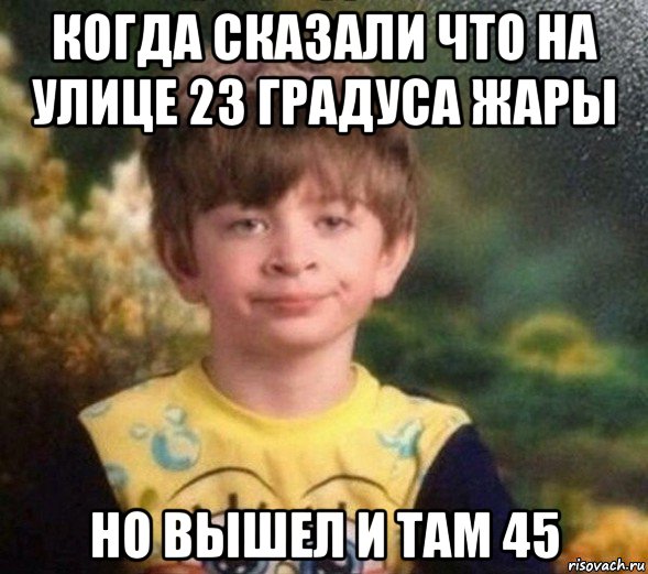 когда сказали что на улице 23 градуса жары но вышел и там 45, Мем Недовольный пацан