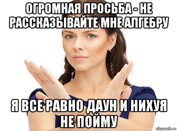 огромная просьба - не рассказывайте мне алгебру я все равно даун и нихуя не пойму, Мем Огромная просьба