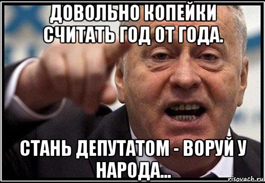 довольно копейки считать год от года. стань депутатом - воруй у народа..., Мем жириновский ты