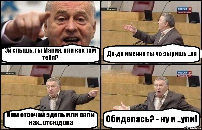 Эй слышь, ты Мария, или как там тебя? Да-да именно ты чо зыришь ..ля Или отвечай здесь или вали нах...отсюдова Обиделась? - ну и ..ули!, Комикс Жириновский