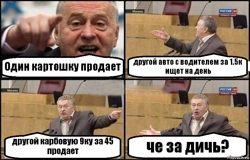 Один картошку продает другой авто с водителем за 1.5к ищет на день другой карбовую 9ку за 45 продает че за дичь?, Комикс Жириновский