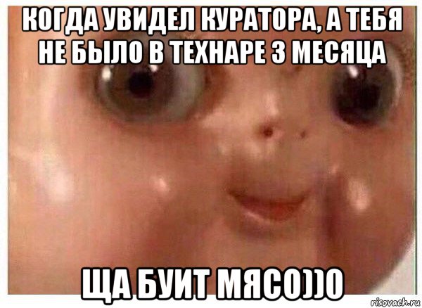 когда увидел куратора, а тебя не было в технаре 3 месяца ща буит мясо))0, Мем Ща буит мясо