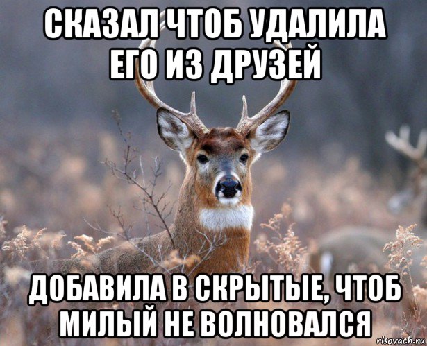 сказал чтоб удалила его из друзей добавила в скрытые, чтоб милый не волновался