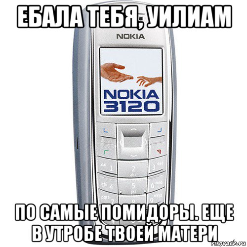 ебала тебя, уилиам по самые помидоры. еще в утробе твоей матери, Мем Nokia