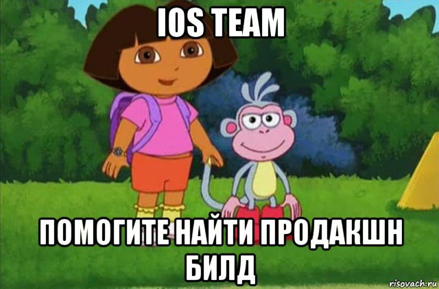 ios team помогите найти продакшн билд, Мем Даша-следопыт