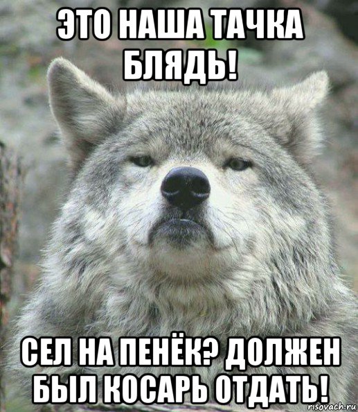 это наша тачка блядь! сел на пенёк? должен был косарь отдать!, Мем    Гордый волк