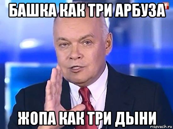 башка как три арбуза жопа как три дыни, Мем Киселёв 2014