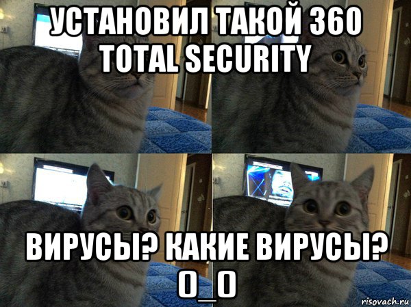 установил такой 360 total security вирусы? какие вирусы? ()_(), Мем  Кот в шоке