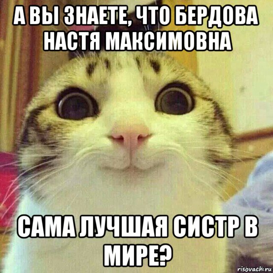 а вы знаете, что бердова настя максимовна сама лучшая систр в мире?, Мем       Котяка-улыбака