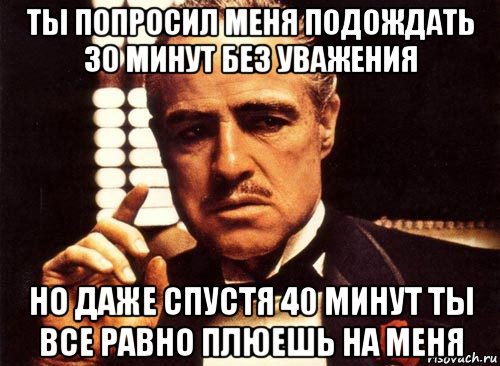 ты попросил меня подождать 30 минут без уважения но даже спустя 40 минут ты все равно плюешь на меня, Мем крестный отец