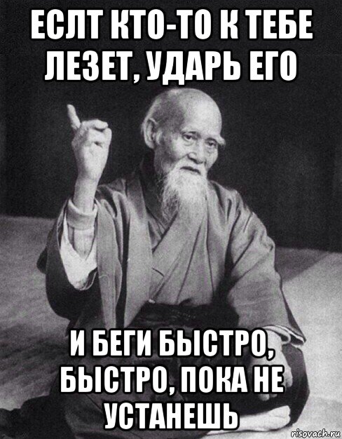 еслт кто-то к тебе лезет, ударь его и беги быстро, быстро, пока не устанешь, Мем Монах-мудрец (сэнсей)