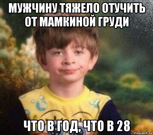 мужчину тяжело отучить от мамкиной груди что в год, что в 28, Мем Недовольный пацан