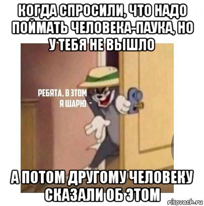 когда спросили, что надо поймать человека-паука, но у тебя не вышло а потом другому человеку сказали об этом, Мем Ребята я в этом шарю