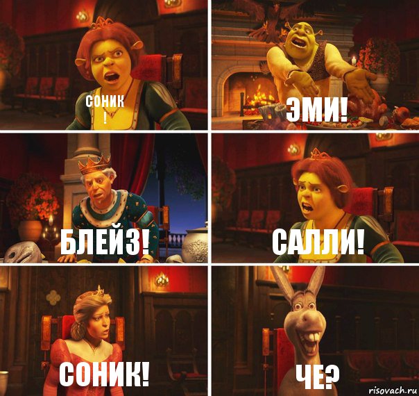 Соник
! Эми! Блейз! Салли! Соник! Че?, Комикс  Шрек Фиона Гарольд Осел