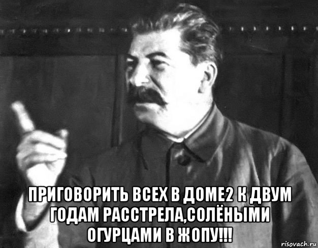  приговорить всех в доме2 к двум годам расстрела,солёными огурцами в жопу!!!, Мем  Сталин пригрозил пальцем