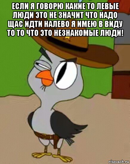 если я говорю какие то левые люди это не значит что надо щас идти налево я имею в виду то то что это незнакомые люди! , Мем    Упоротая сова