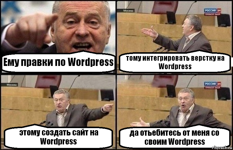 Ему правки по Wordpress тому интегрировать верстку на Wordpress этому создать сайт на Wordpress да отьебитесь от меня со своим Wordpress, Комикс Жириновский