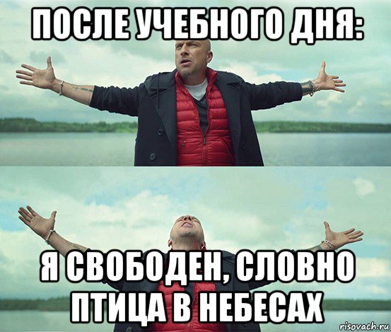 после учебного дня: я свободен, словно птица в небесах, Мем Безлимитище