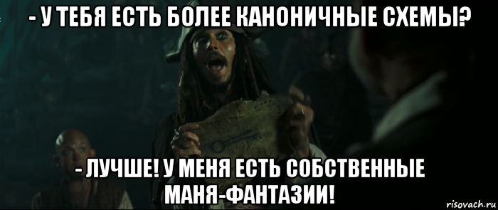 - у тебя есть более каноничные схемы? - лучше! у меня есть собственные маня-фантазии!, Мем Капитан Джек Воробей и изображение ключа