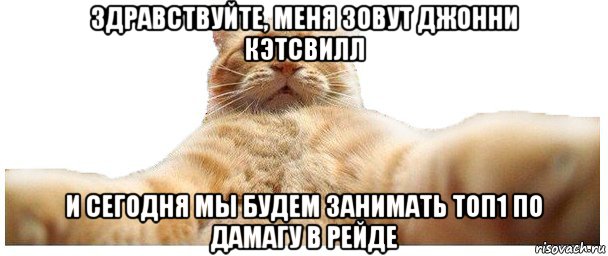 здравствуйте, меня зовут джонни кэтсвилл и сегодня мы будем занимать топ1 по дамагу в рейде, Мем   Кэтсвилл