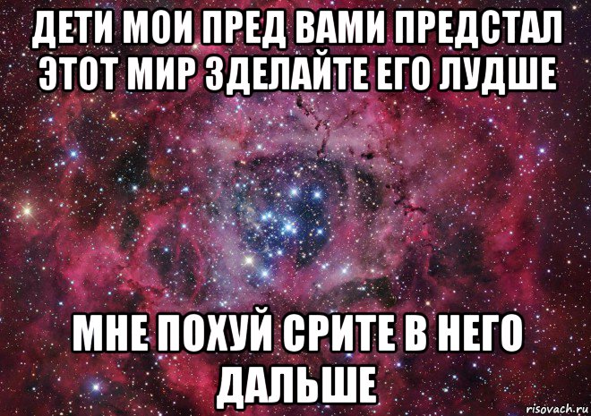 дети мои пред вами предстал этот мир зделайте его лудше мне похуй срите в него дальше, Мем Ты просто космос