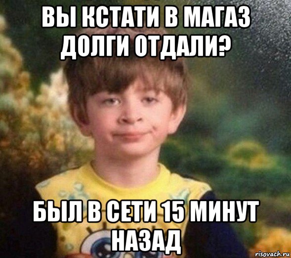 вы кстати в магаз долги отдали? был в сети 15 минут назад, Мем Недовольный пацан