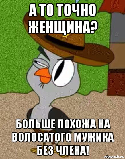 а то точно женщина? больше похожа на волосатого мужика без члена!, Мем    Упоротая сова