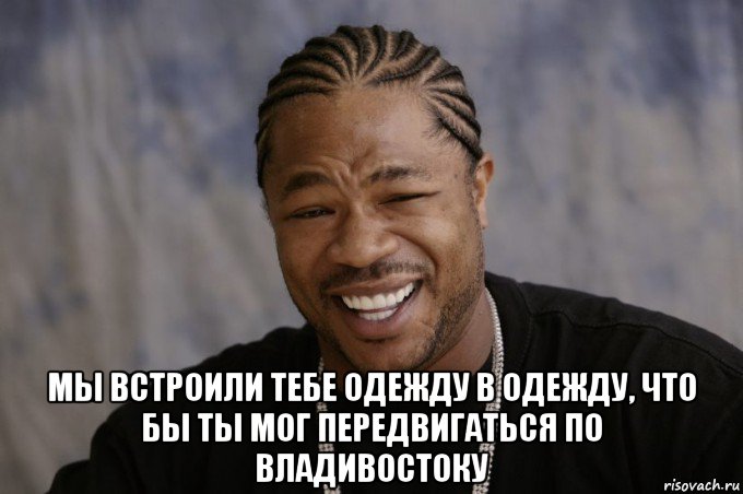  мы встроили тебе одежду в одежду, что бы ты мог передвигаться по владивостоку, Мем Xzibit