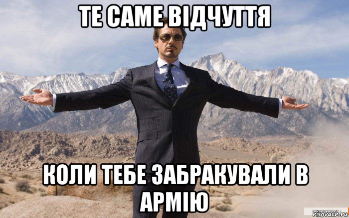 те саме відчуття коли тебе забракували в армію, Мем железный человек