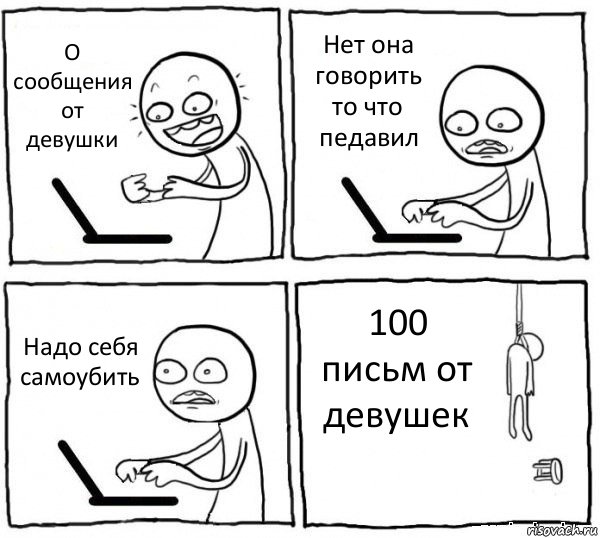 О сообщения от девушки Нет она говорить то что педавил Надо себя самоубить 100 письм от девушек, Комикс интернет убивает