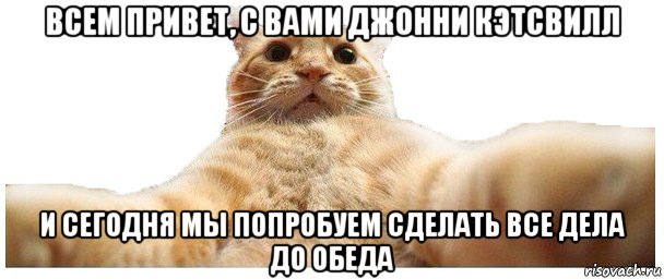 всем привет, с вами джонни кэтсвилл и сегодня мы попробуем сделать все дела до обеда, Мем   Кэтсвилл