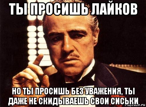 ты просишь лайков но ты просишь без уважения, ты даже не скидываешь свои сиськи, Мем крестный отец