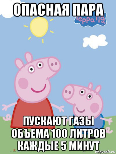 опасная пара пускают газы объема 100 литров каждые 5 минут, Мем  Пеппа и Джордж