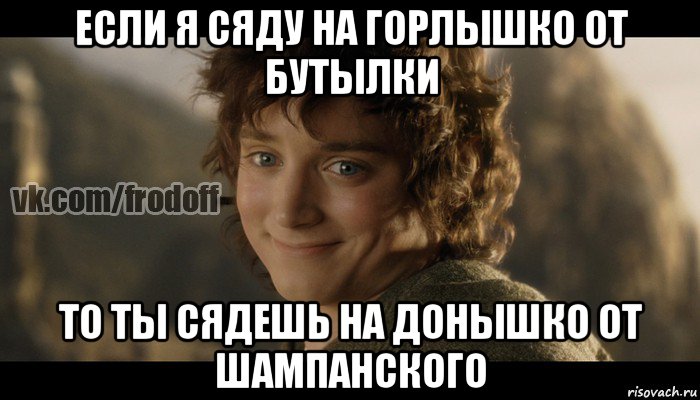 если я сяду на горлышко от бутылки то ты сядешь на донышко от шампанского, Мем  Фродо