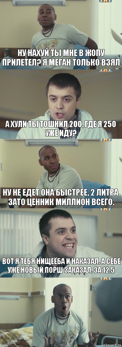 Ну нахуй ты мне в жопу прилетел? Я Меган только взял А хули ты тошнил 200, где я 250 уже иду? Ну не едет она быстрее, 2 литра. Зато ценник миллион всего. Вот я тебя нищеёба и наказал. А себе уже новый порш заказал. За 12.5 , Комикс Интерны