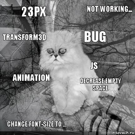 23px Decrease empty space bug change font-size to ... animation not working...  transform3d  js, Комикс  кот безысходность