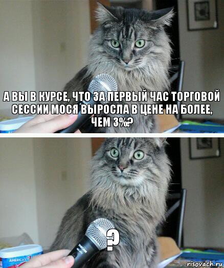 А вы в курсе, что за первый час торговой сессии мося выросла в цене на более, чем 3%? ?, Комикс  кот с микрофоном