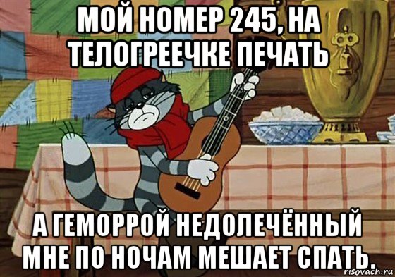 мой номер 245, на телогреечке печать а геморрой недолечённый мне по ночам мешает спать.