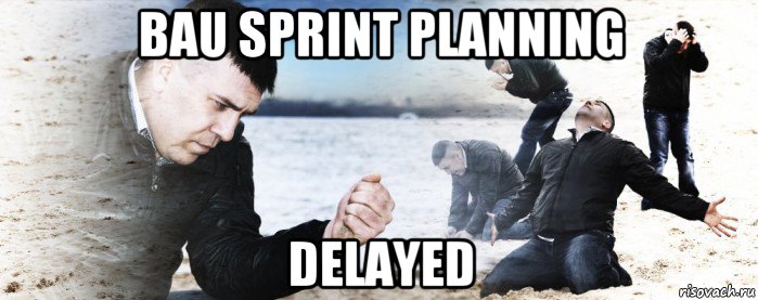 bau sprint planning delayed, Мем Мужик сыпет песок на пляже