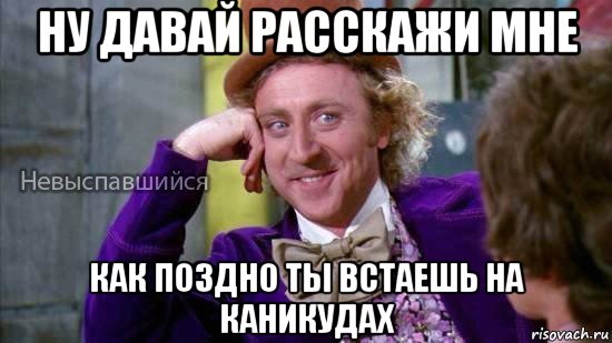 ну давай расскажи мне как поздно ты встаешь на каникудах, Мем Ну давай расскажи мне