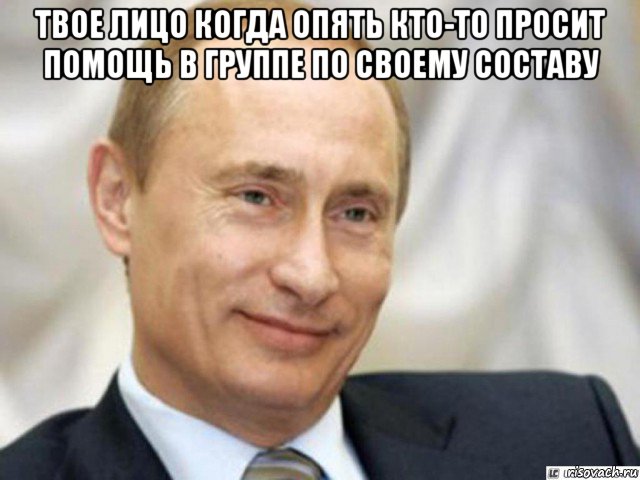 твое лицо когда опять кто-то просит помощь в группе по своему составу , Мем Ухмыляющийся Путин