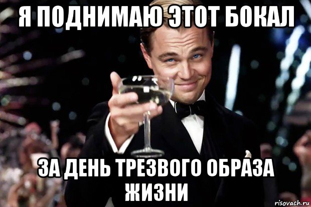 я поднимаю этот бокал за день трезвого образа жизни, Мем Великий Гэтсби (бокал за тех)